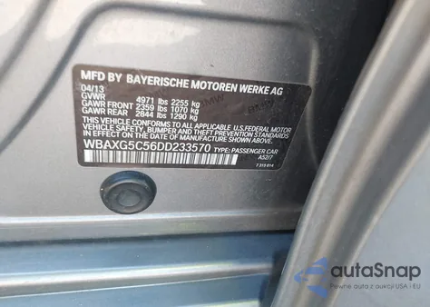 2013 BMW 528I из США, поврежденный, VIN WBAXG5C56DD233570